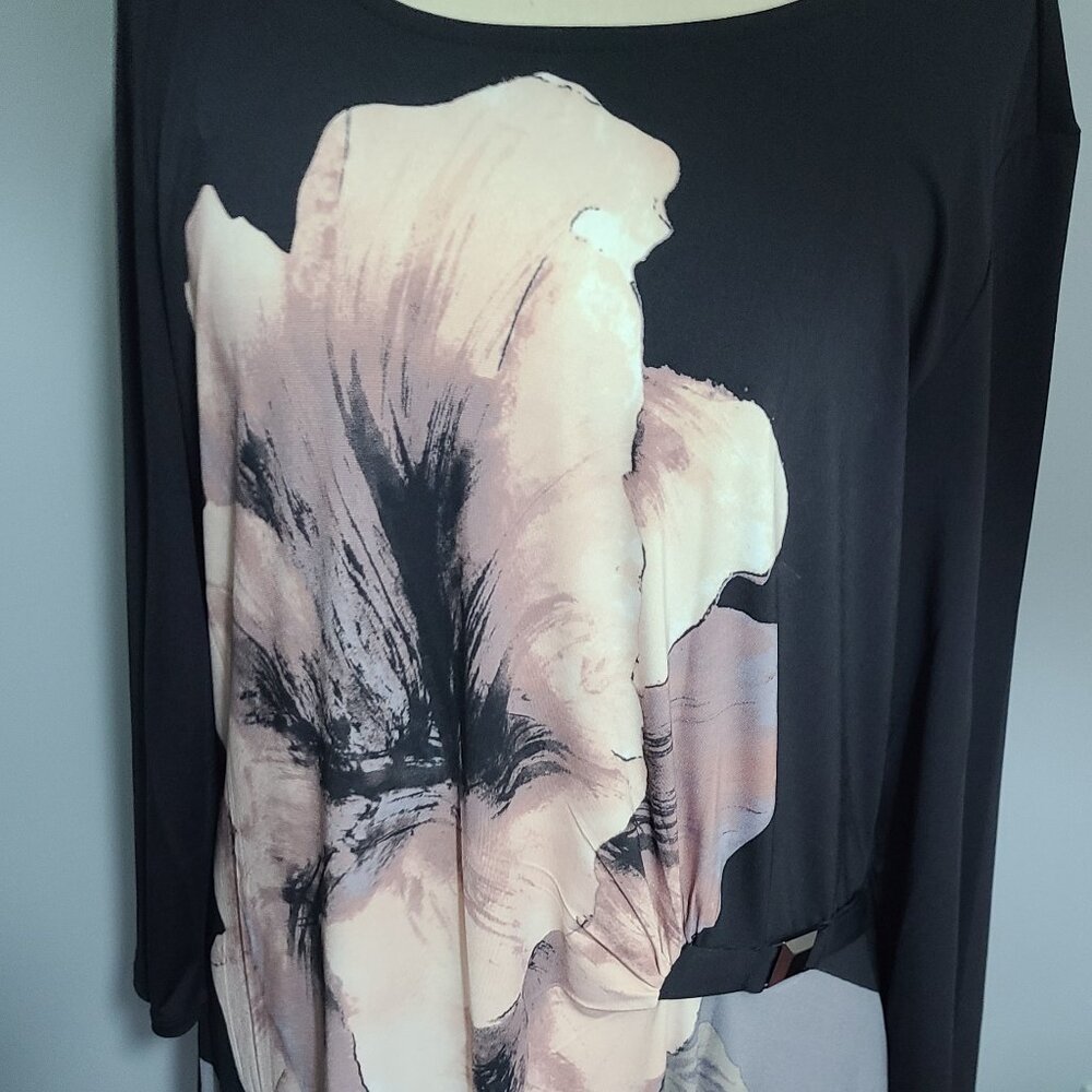 Beautiful Investments Black Nude Floral Top XL Buckle Detail